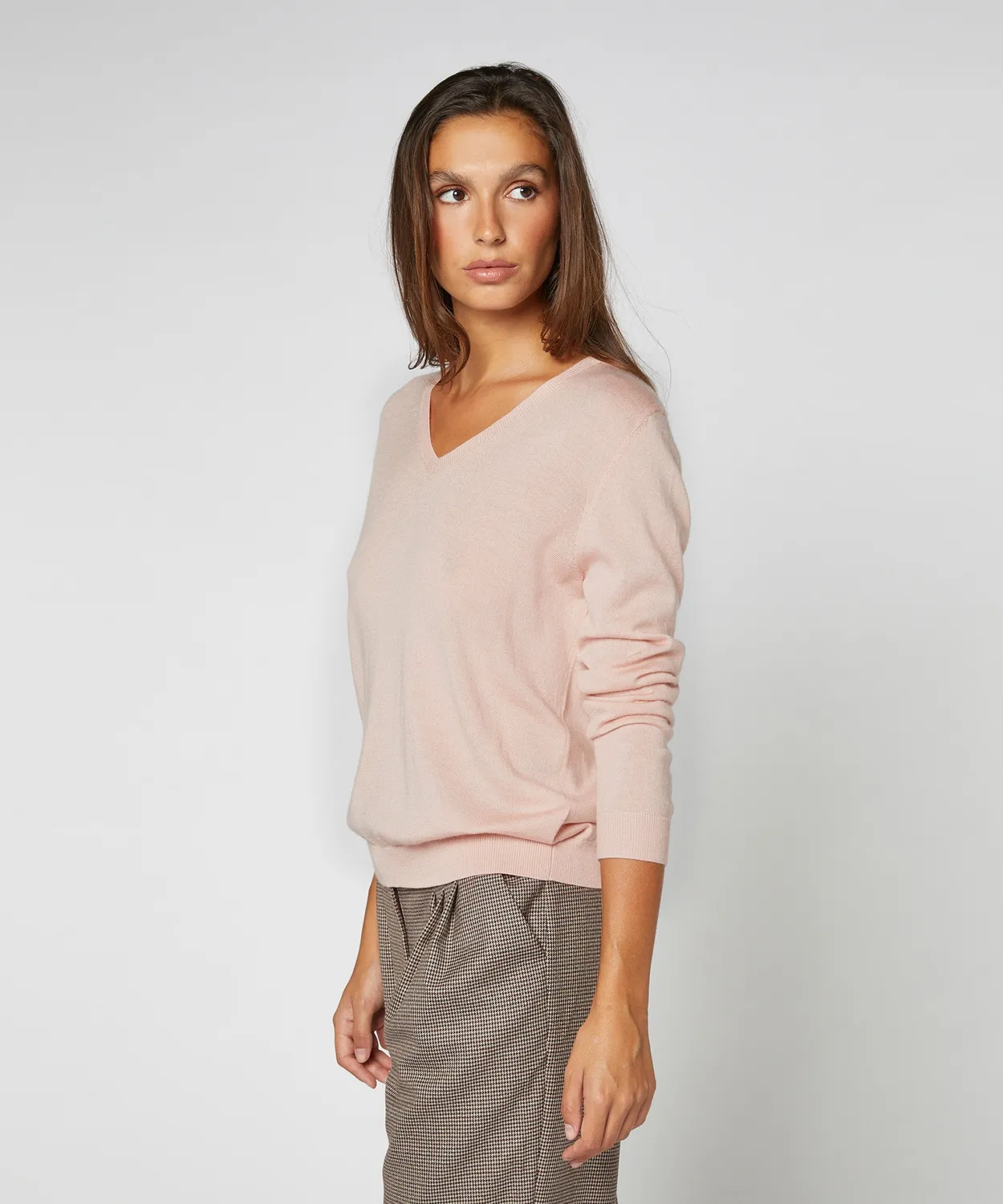 Rodier maglione scollo V lana merino rosa perla fine