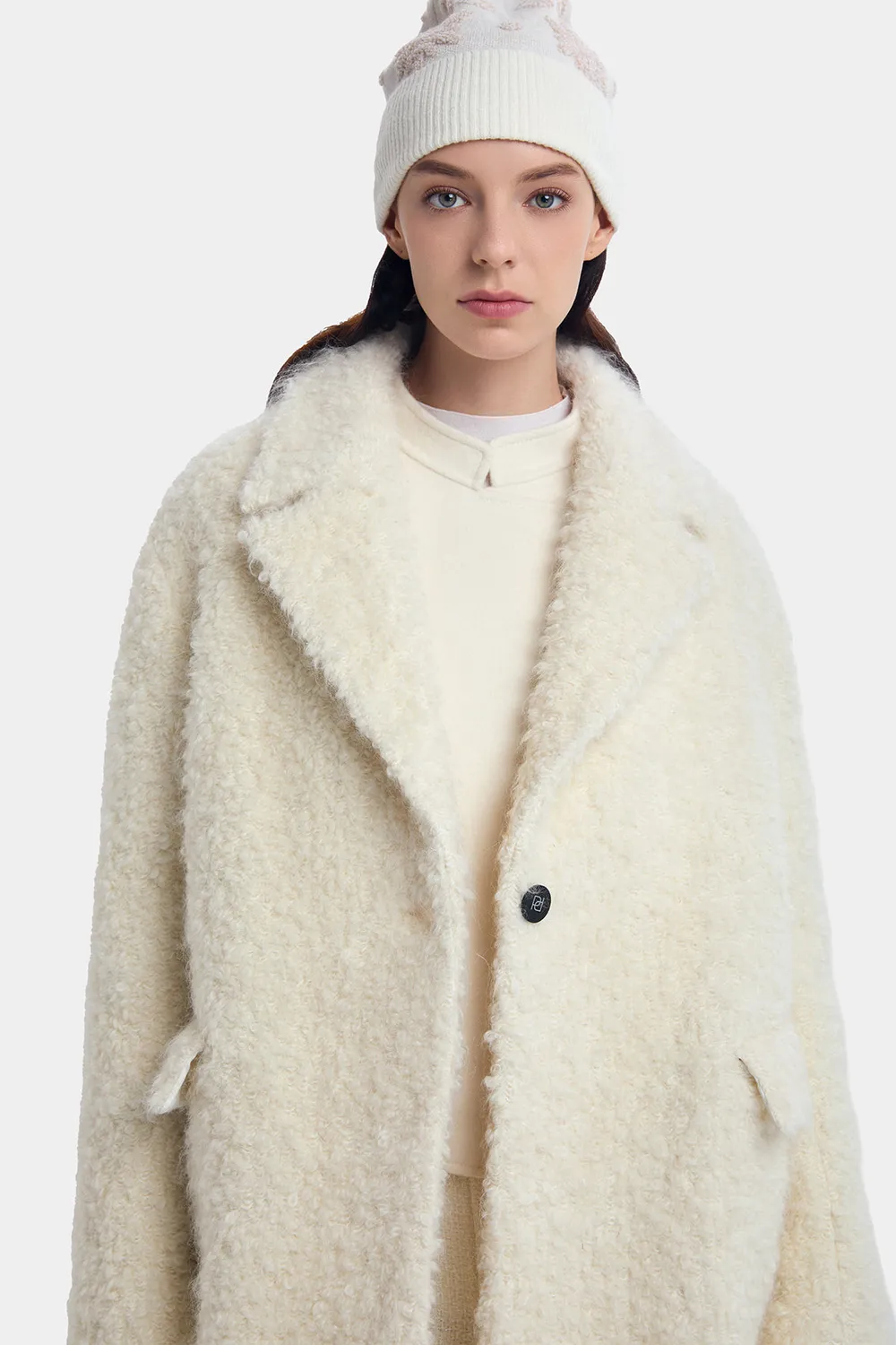 PORTS Wintery Cream cappotto panna lana mohair