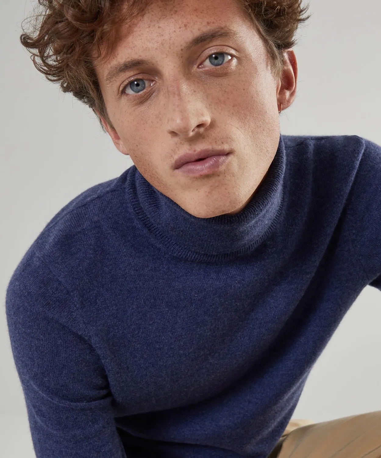 Rodier maglione dolcevita cashmere blu denim uomo