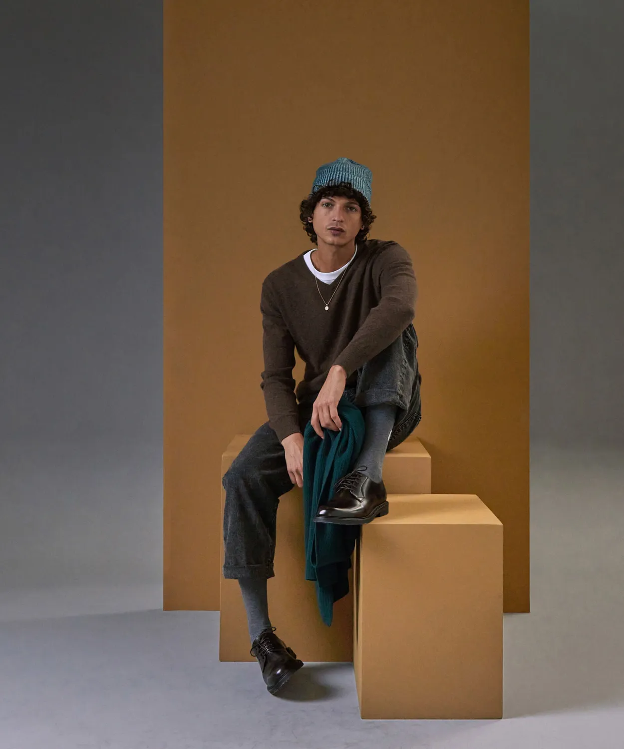 Rodier maglia scollo V cashmere 2 fili testa di moro uomo