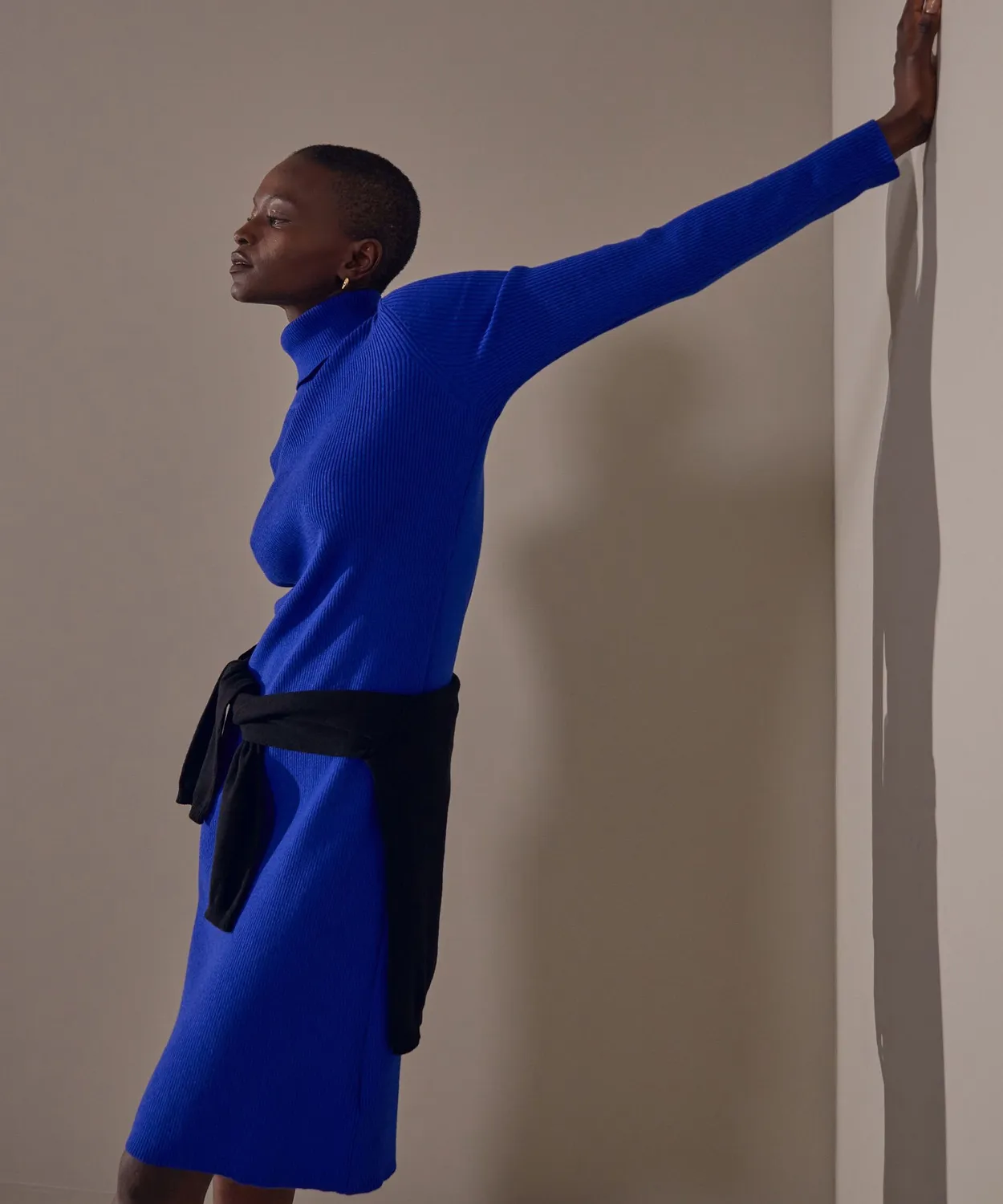 Rodier abito maglia collo alto midi blu oltremare