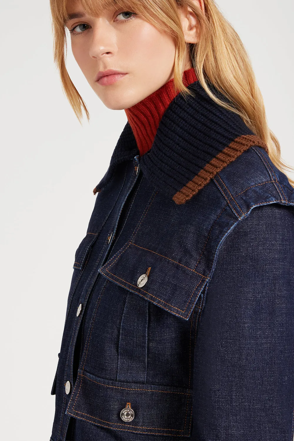 Ports 1961 Giacca Denim Collo in Maglia indaco