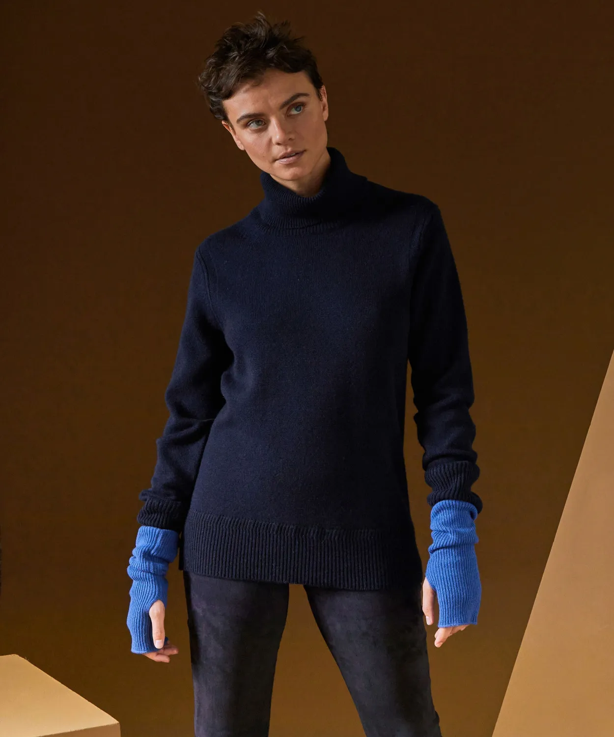 Rodier maglione dolcevita cashmere blu scuro oversize