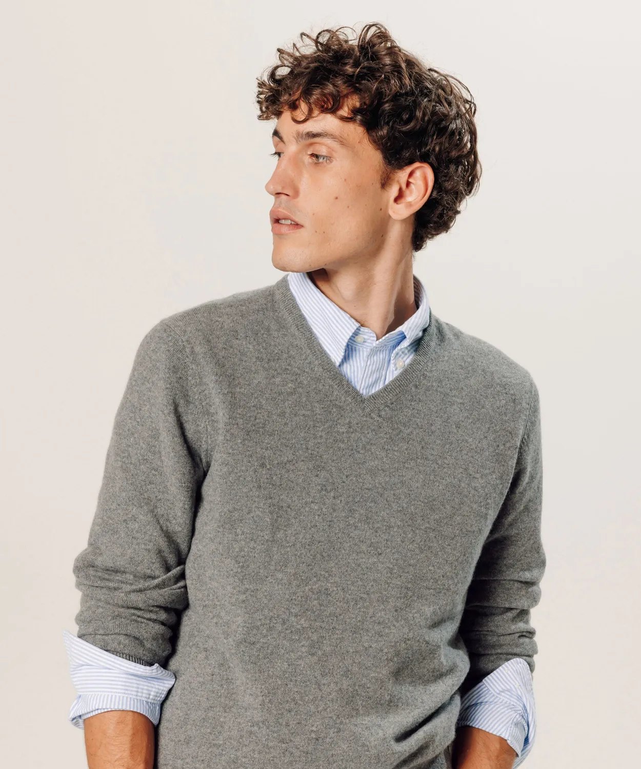 Rodier Maglione Scollo a V Cashmere Grigio Medio Uomo