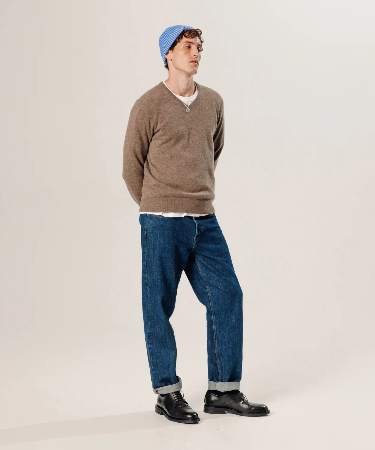 Rodier pullover scollo V cashmere tortora chine uomo