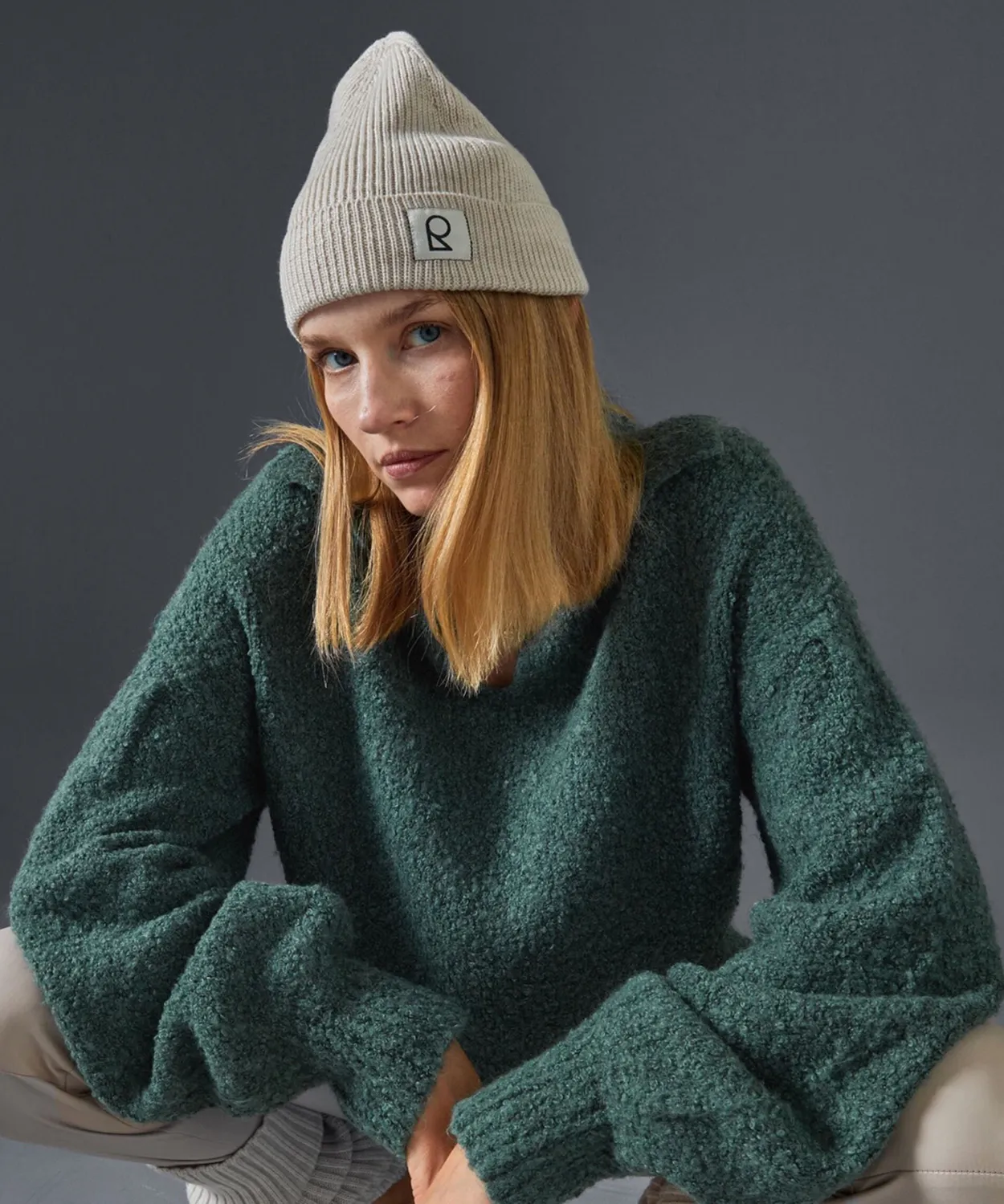 Rodier polo maniche lunghe bouclé verde grigio