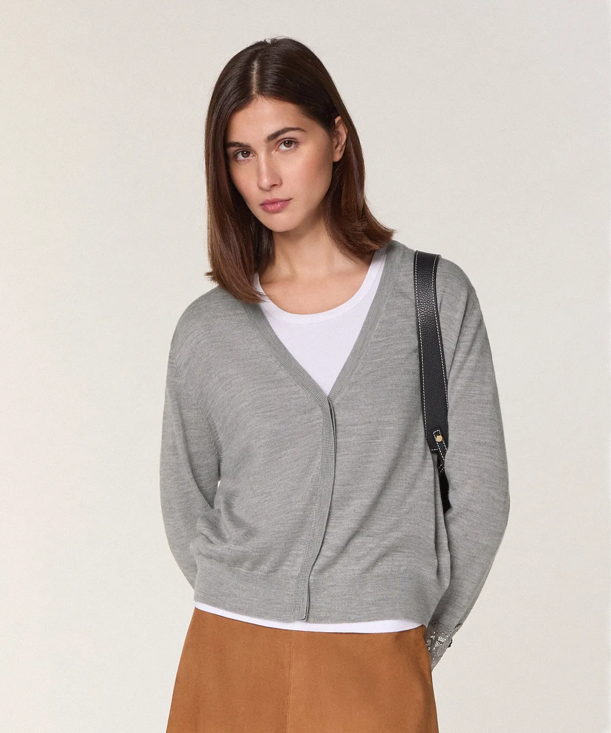 Rodier Cardigan Lana Merino Pizzo Grigio Scuro