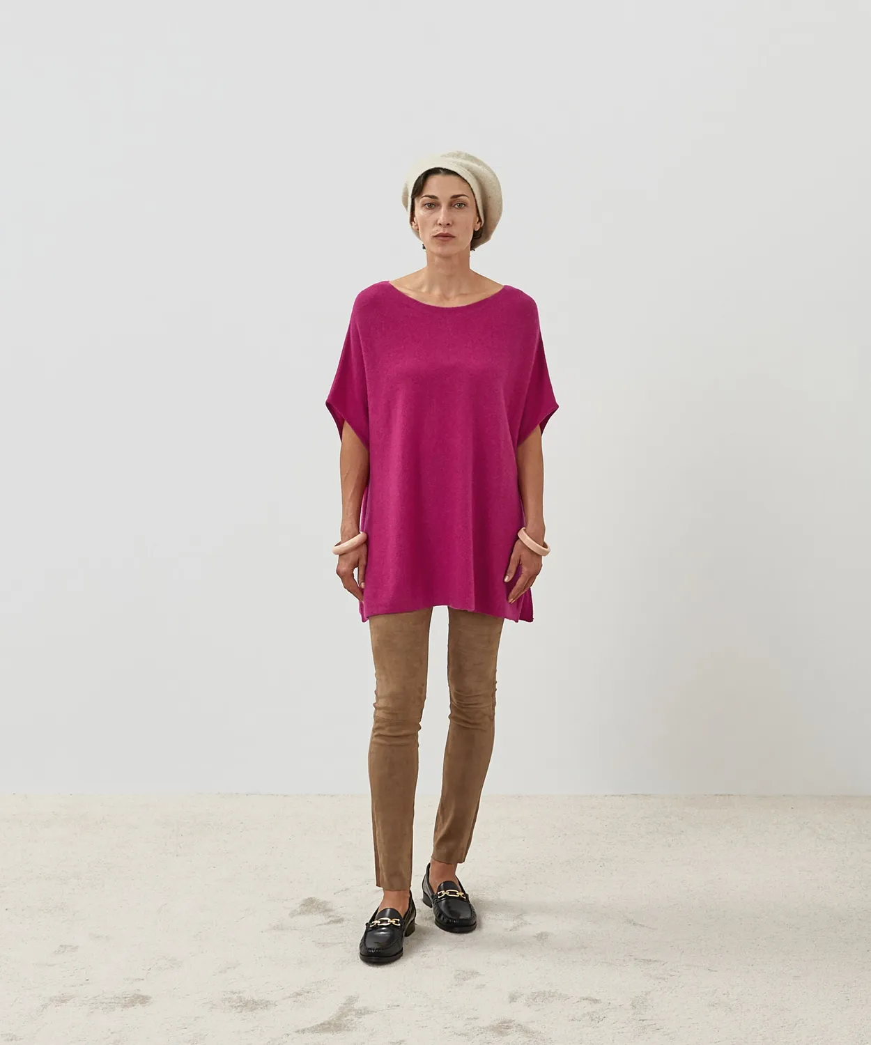 Rodier poncho cashmere fucsia scollo barca