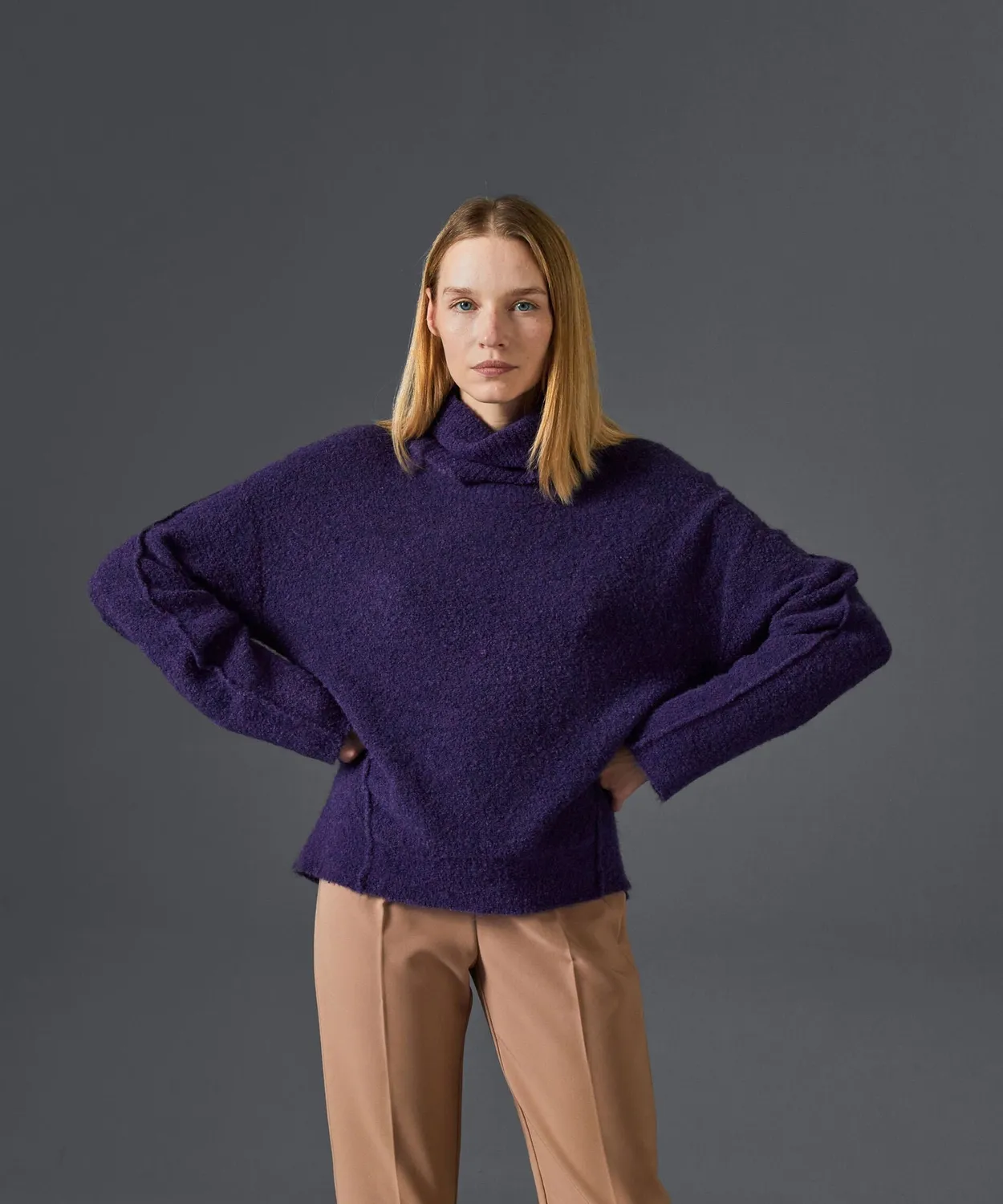 Rodier Maglione Dolcevita Viola Scuro Bouclette