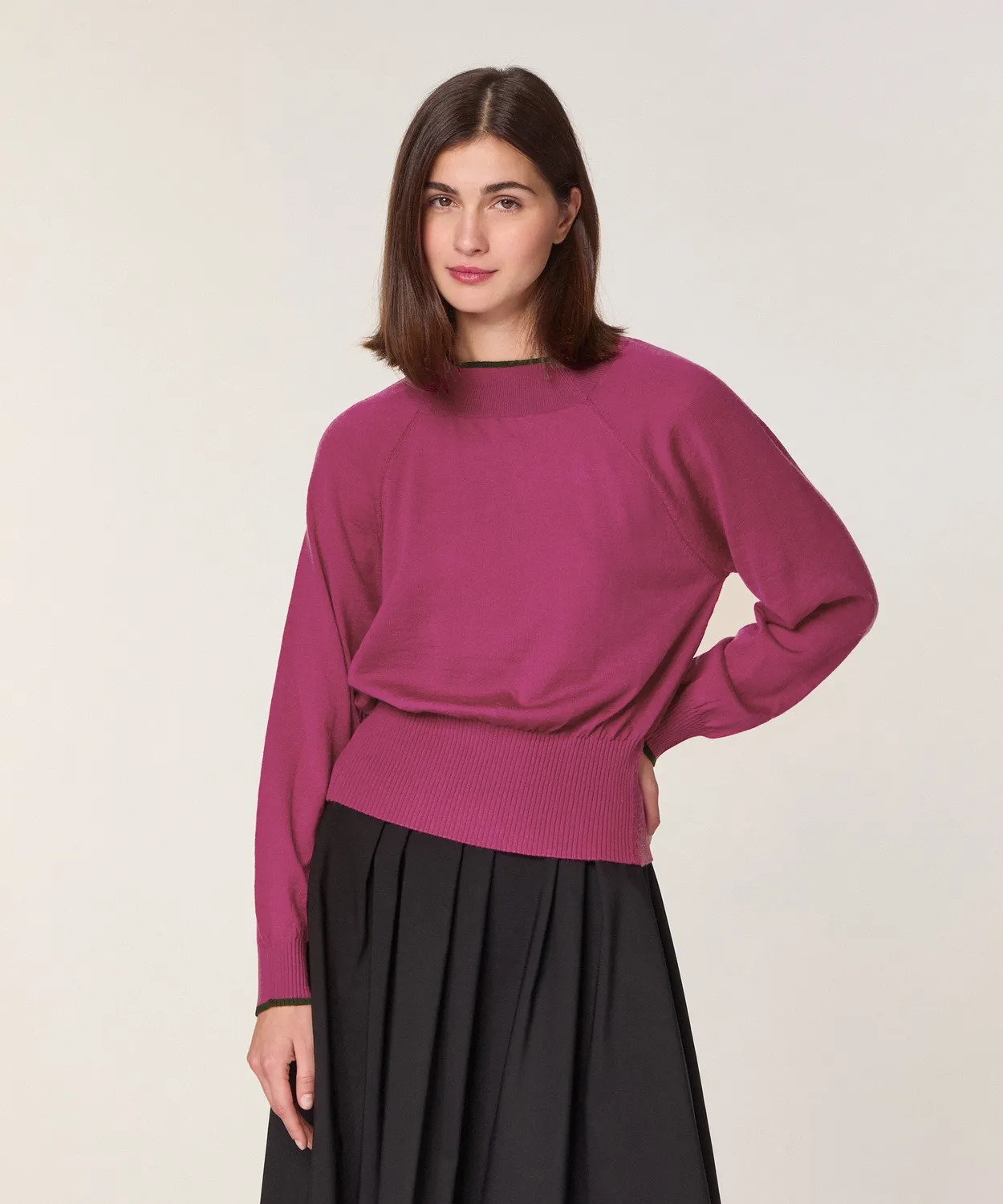 Rodier maglia girocollo lana merino fucsia 100% merino