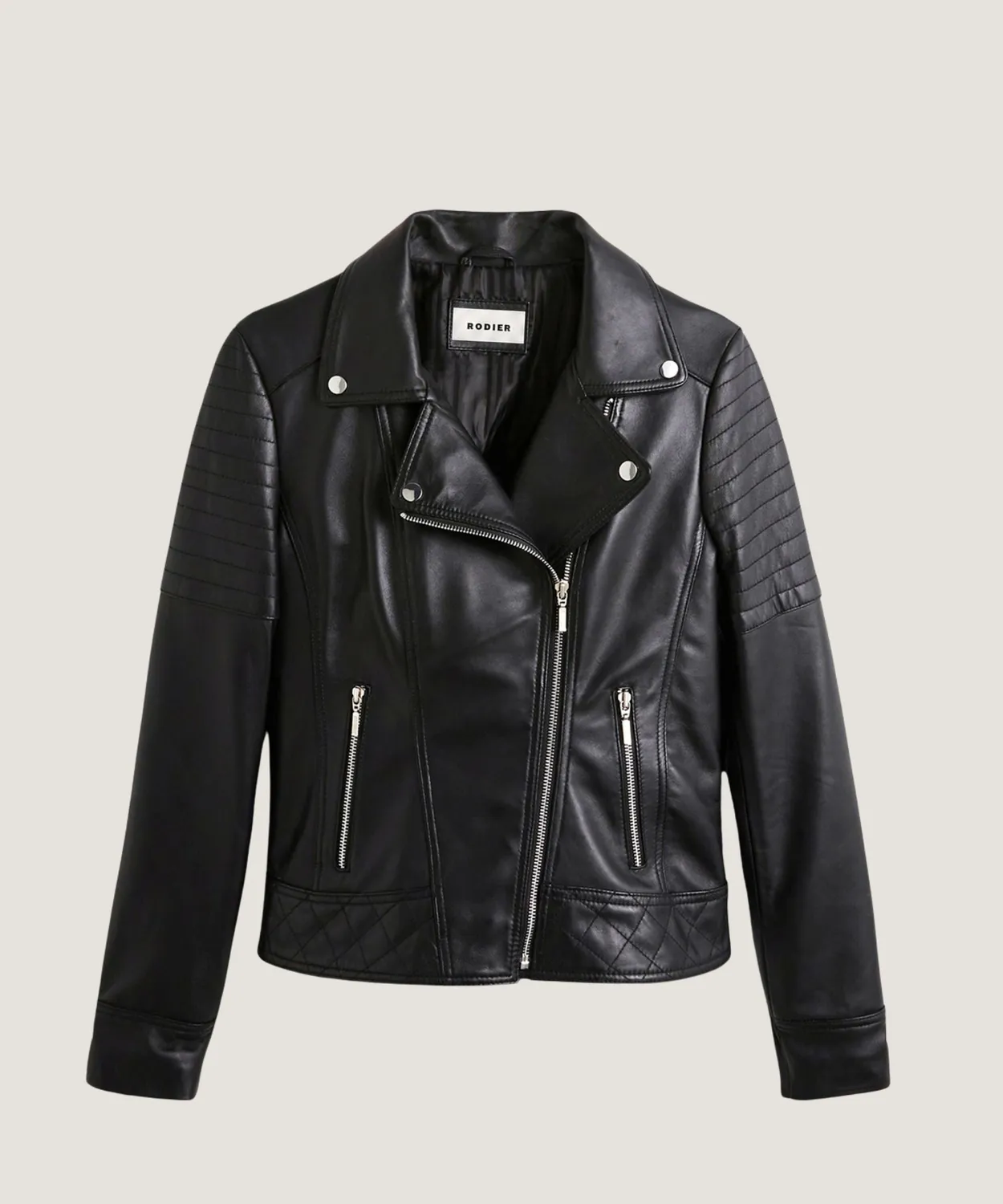 Rodier Chiodo pelle nera biker slim donna 38-46