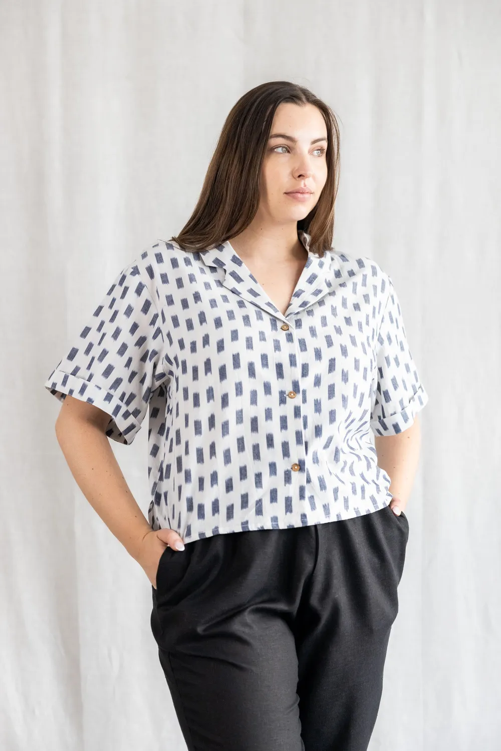 Jyoti Avaani blusa cotone bianco ikat