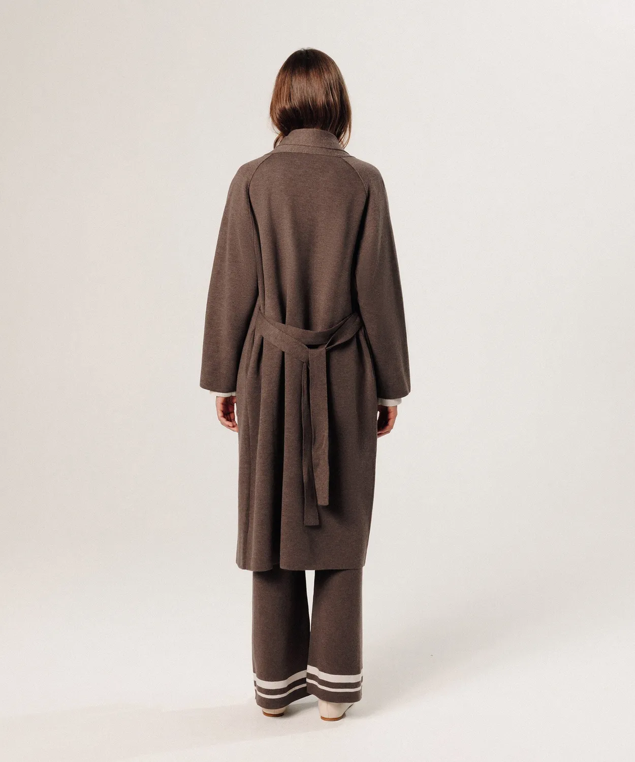 Rodier cappotto maglia lungo havana brown cintura scialle