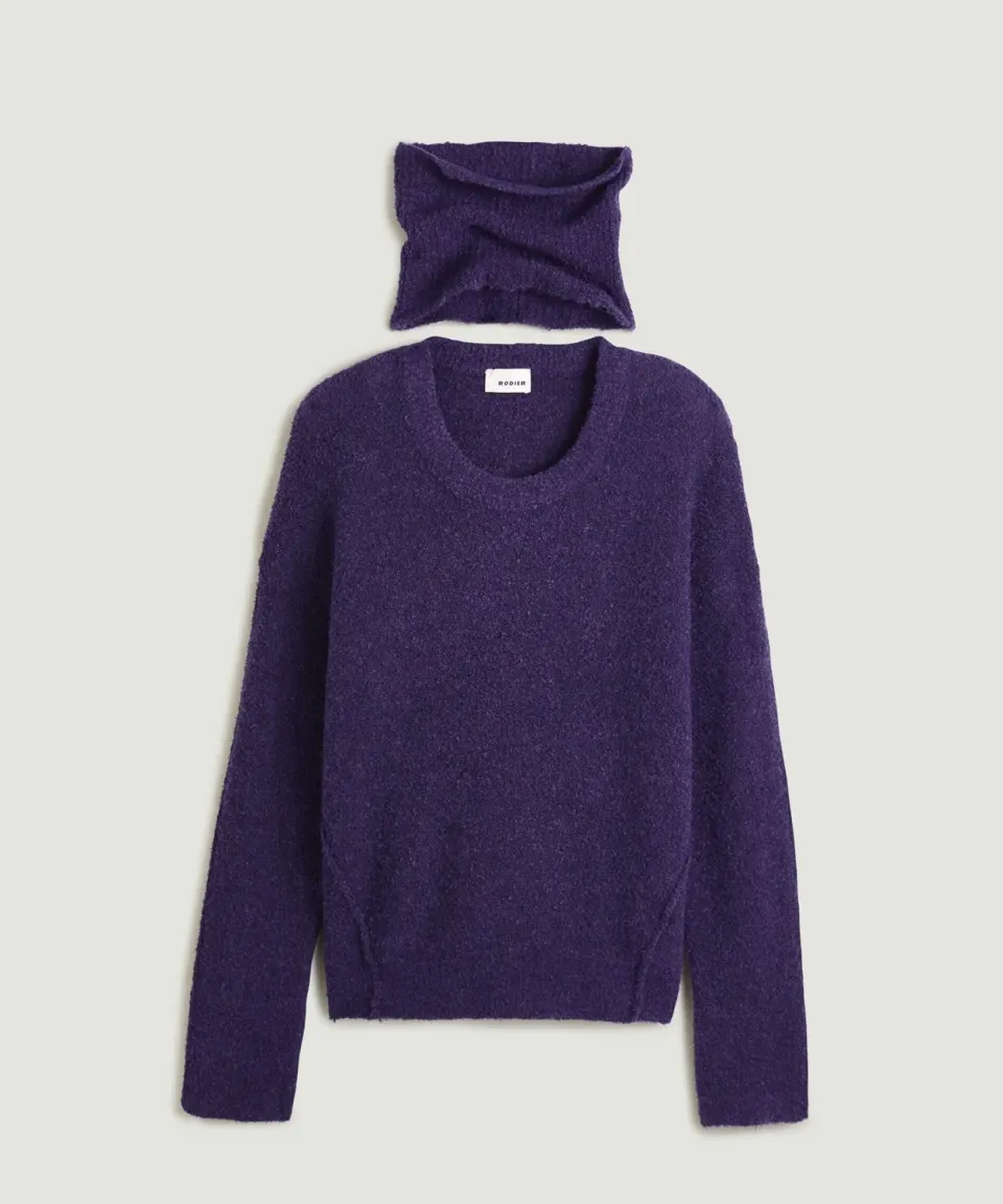 Rodier Maglione Dolcevita Viola Scuro Bouclette