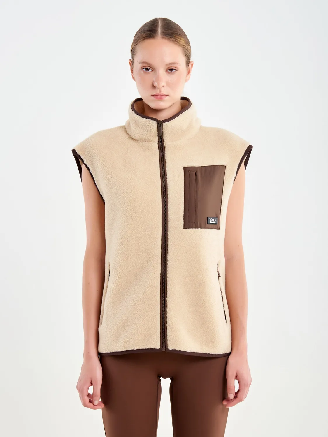 VICOLO Gilet Tessuto Teddy beige con zip poliestere