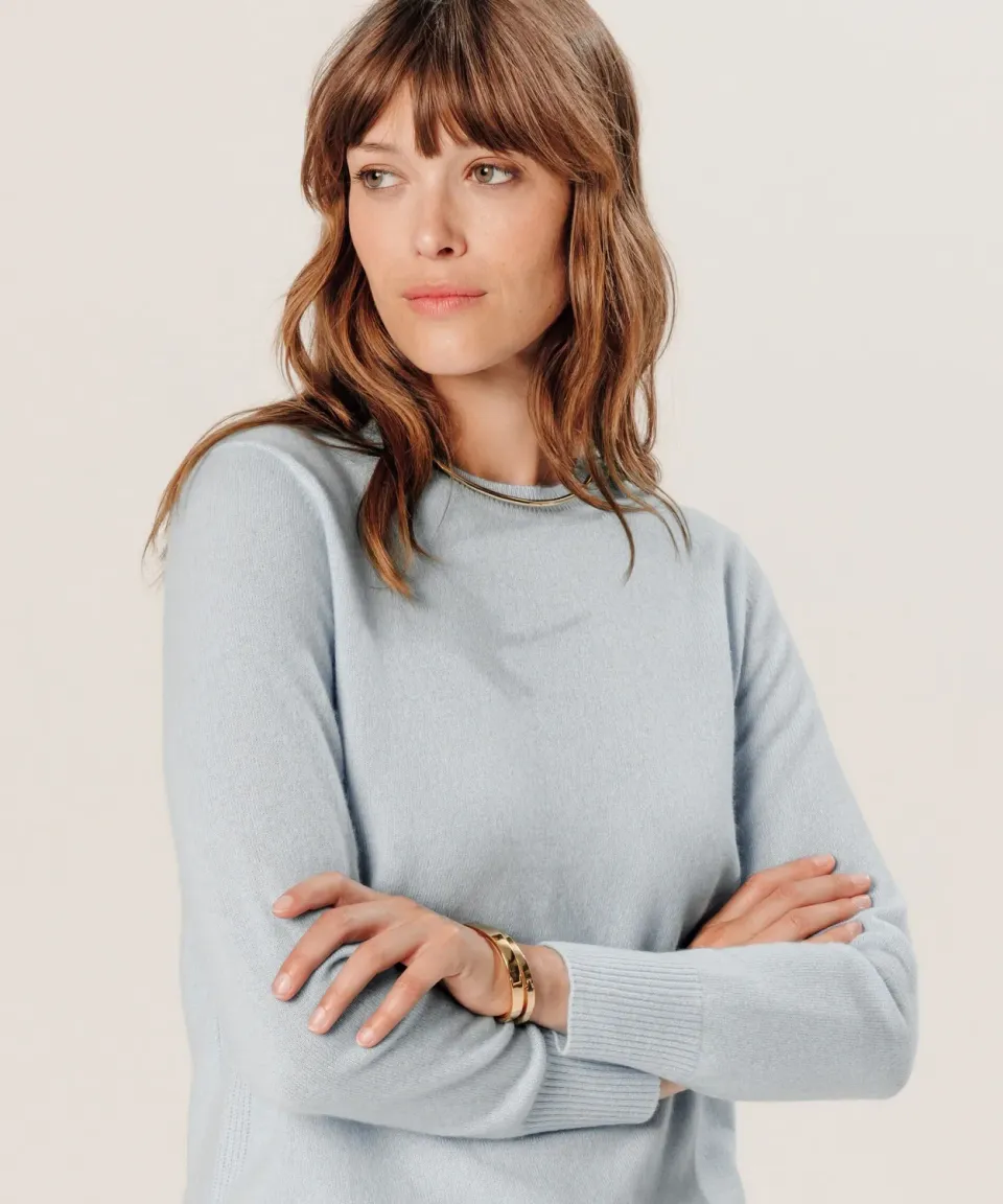 Rodier maglione girocollo cashmere donna celeste