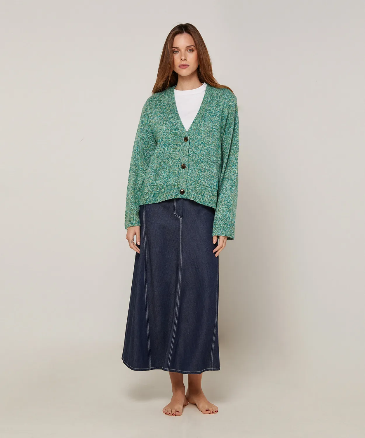 Rodier cardigan corto mélange verde scollo V