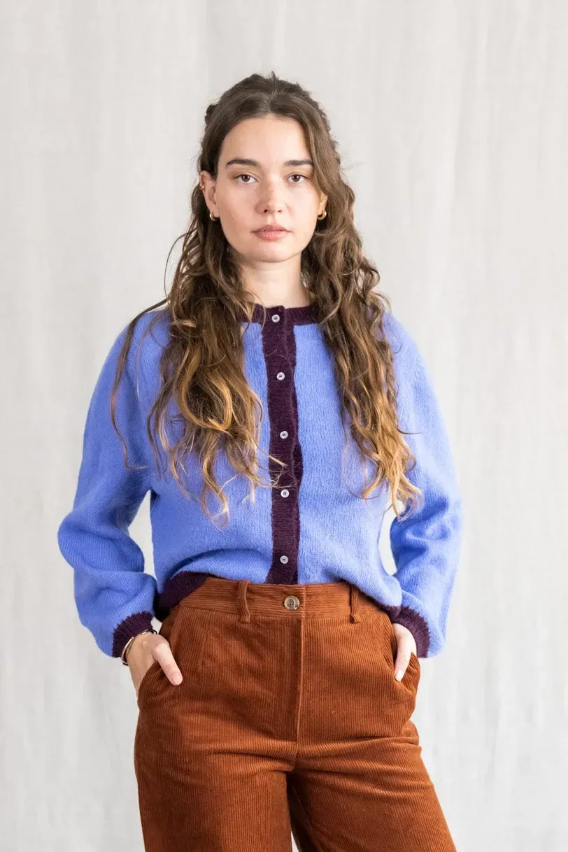 Jyoti Sullana cardigan baby alpaca azzurro colorblock