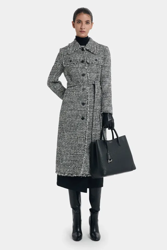 PORTS LT9C083TFD031 cappotto tweed bianco nero