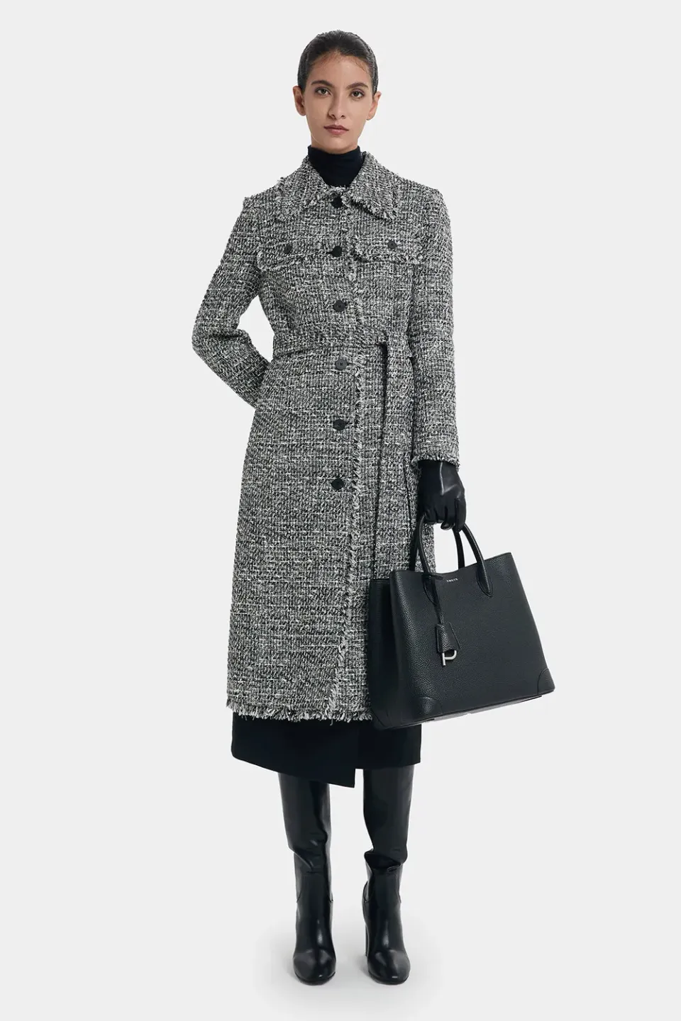 PORTS LT9C083TFD031 cappotto tweed bianco nero