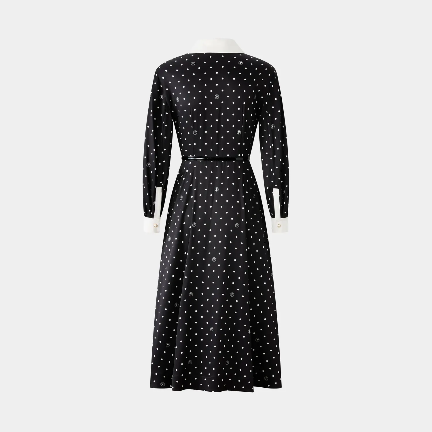 Ports vestito nero a pois con colletto charm