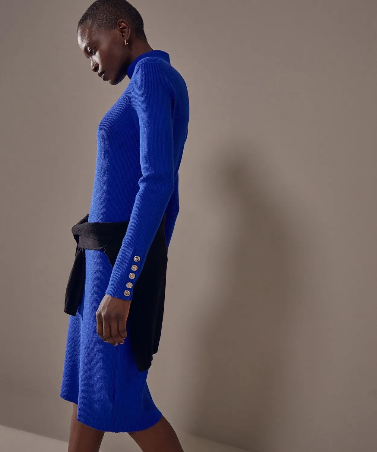 Rodier abito maglia collo alto midi blu oltremare