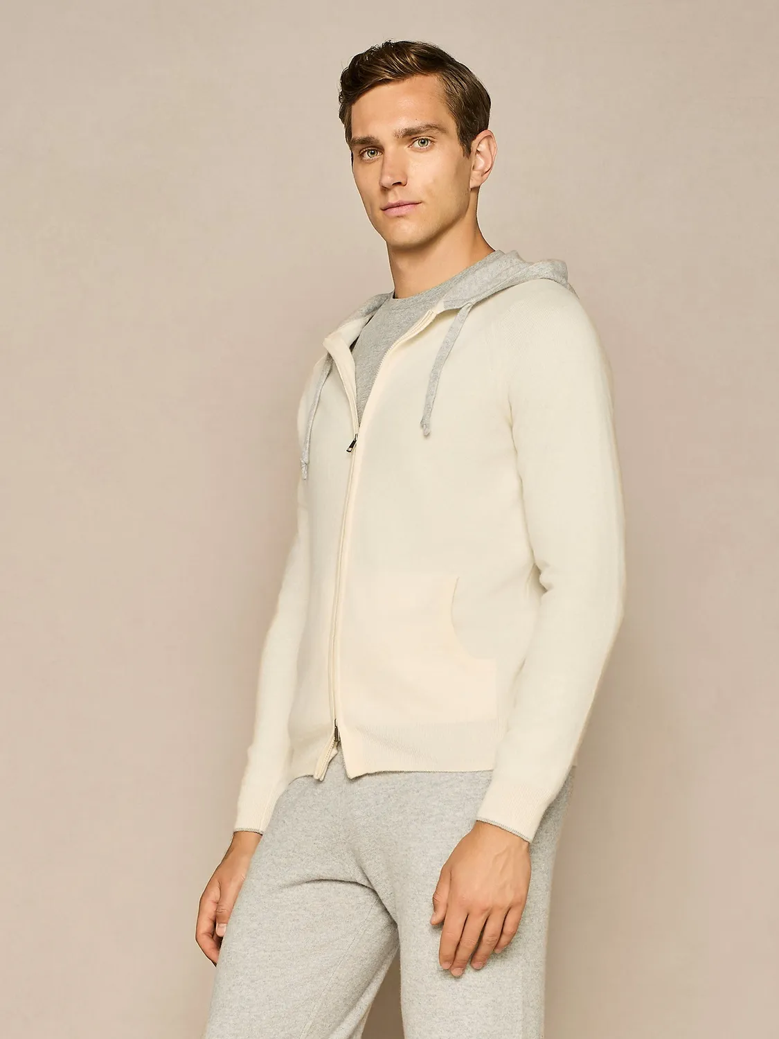 Paul Taylor felpa cashmere color block bianco con cappuccio