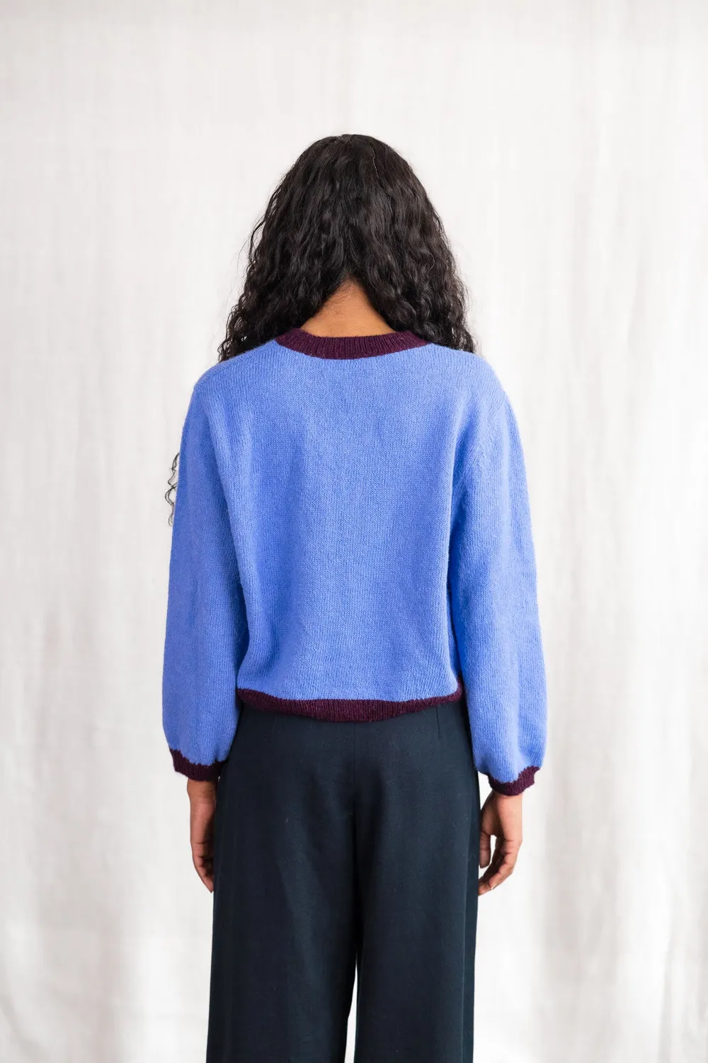 Jyoti Sullana cardigan baby alpaca azzurro colorblock