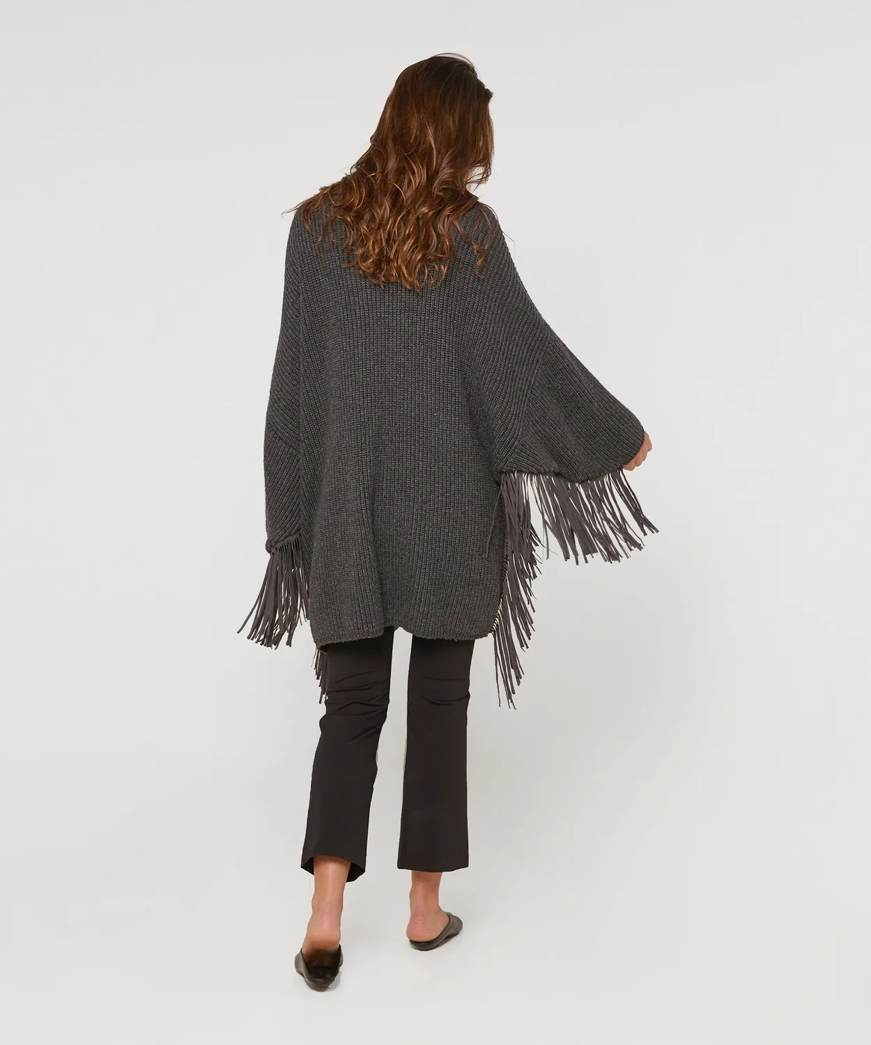 Rodier Cardigan Oversize Frange Lana Grigio Antracite