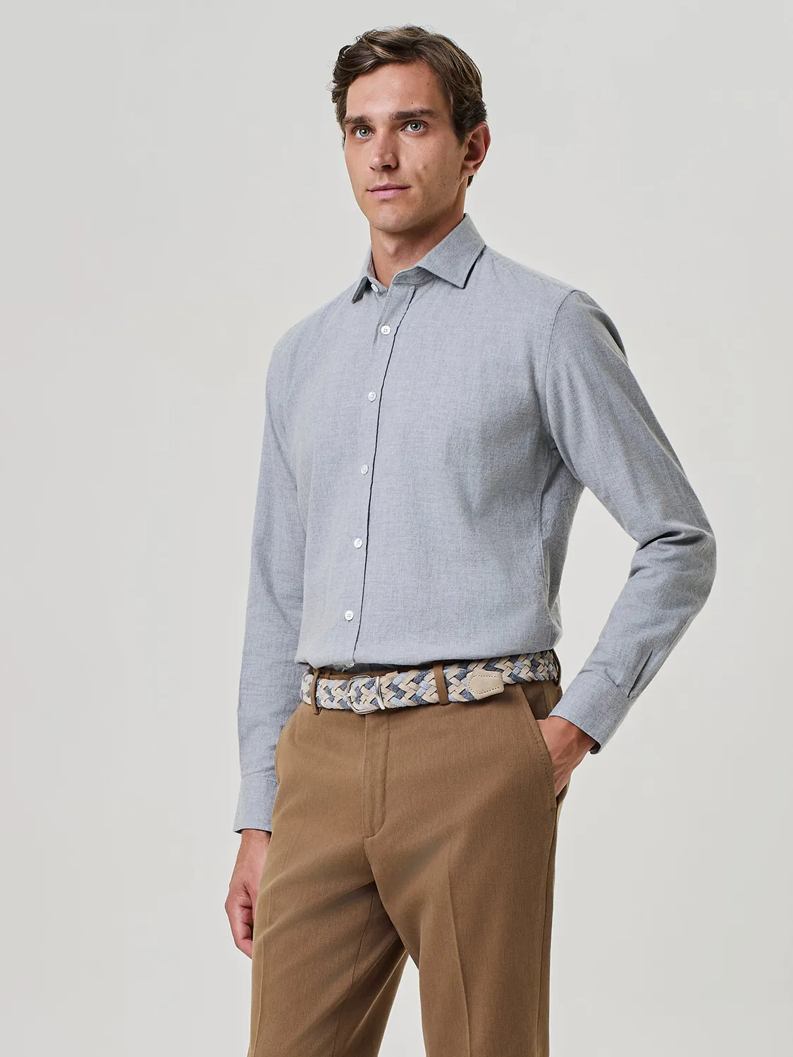 Paul Taylor camicia flanella grigio regular fit melange