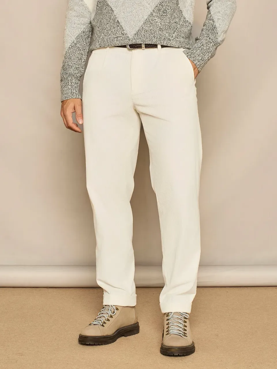 Paul Taylor Wide Fit Velluto Pantalone Bianco