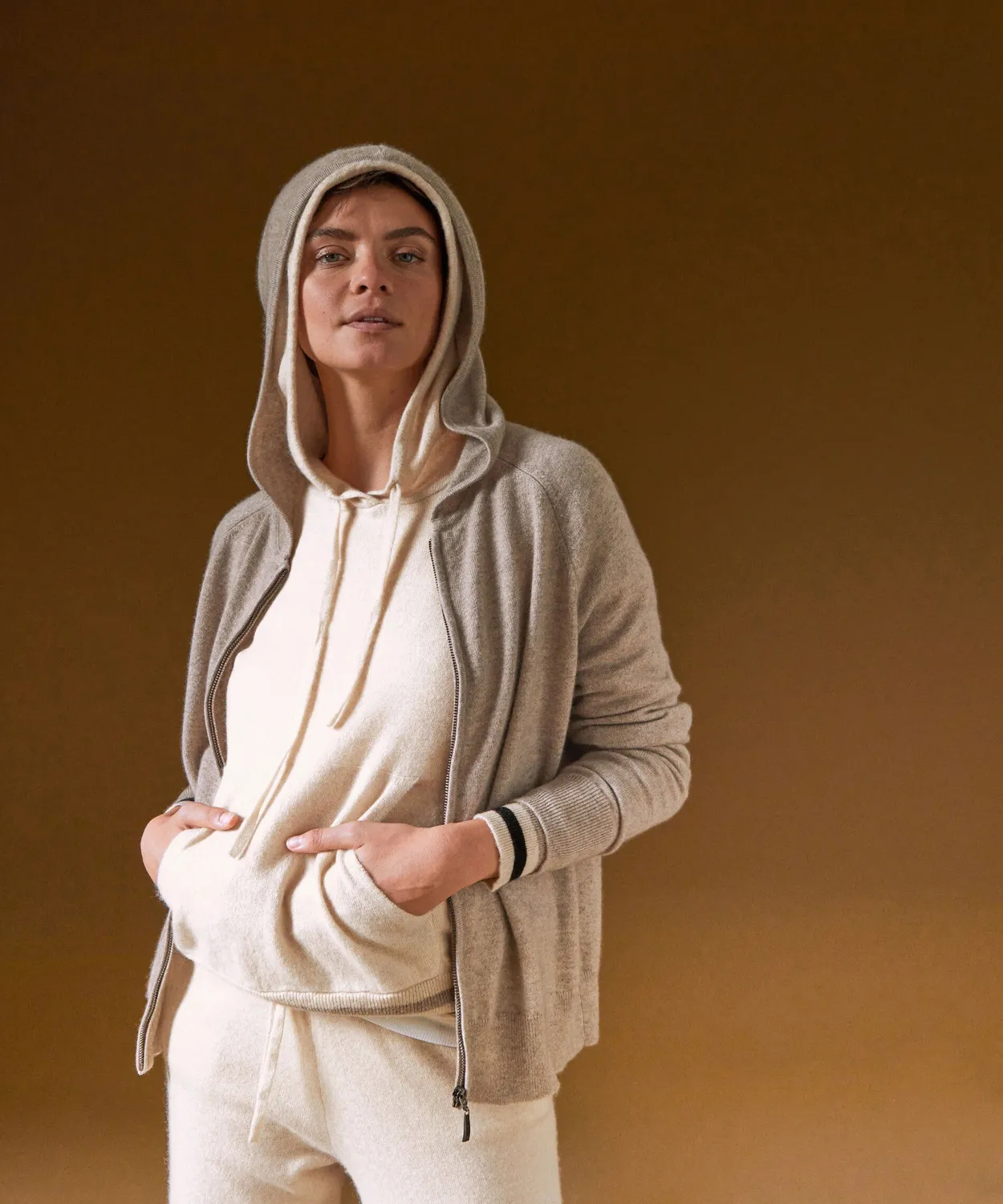 Rodier Giacca cappuccio cashmere moka