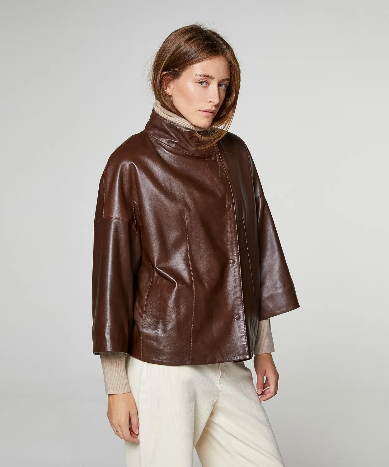 Rodier Giacca bomber pelle agnello marrone oversize
