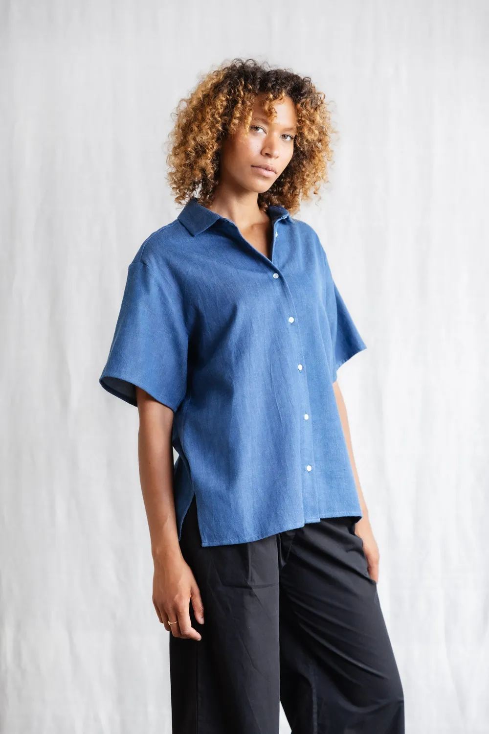Jyoti Fair Works Nehani camicia denim cotone manica corta