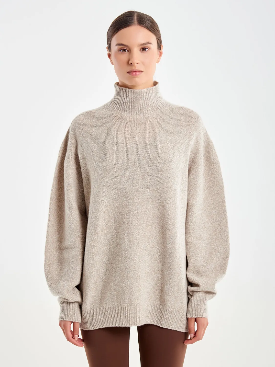 VICOLO Pull Scollo Cratere Lana Beige Unica