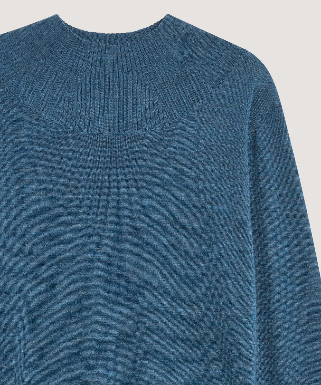 Rodier maglione collo alto donna lana merino blu denim