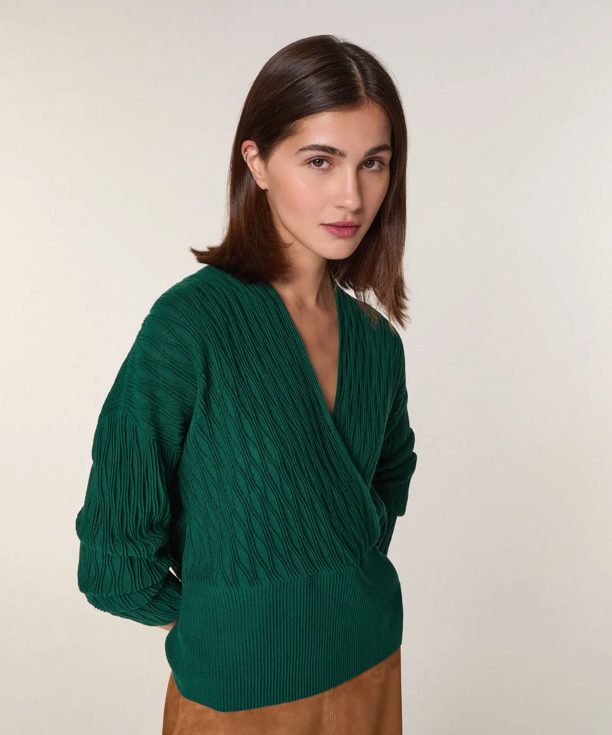 Rodier Maglia avvolgente lana merino verde inglese