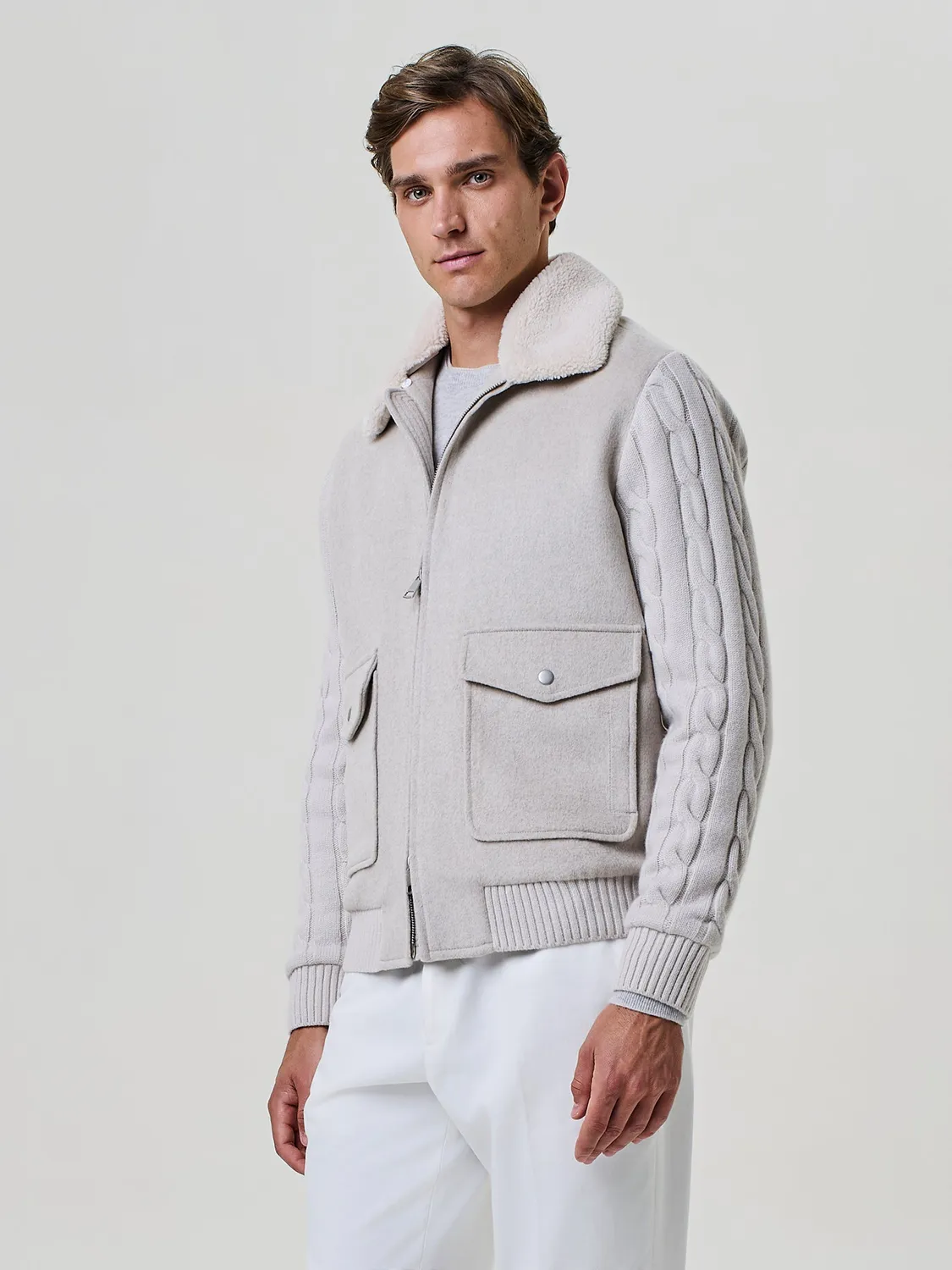 Paul Taylor bomber eco-shearling maglia treccia burro