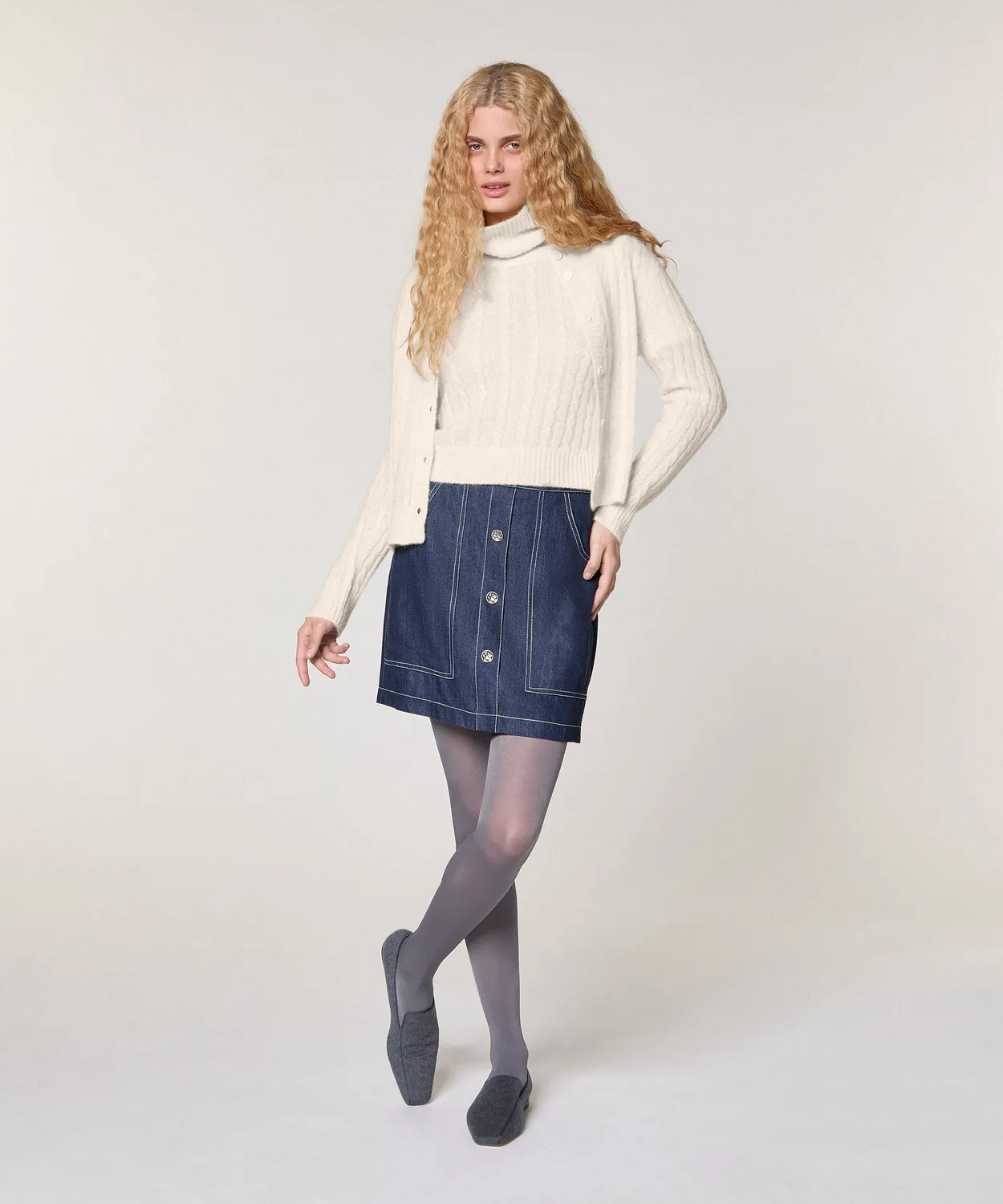Rodier cardigan alpaca trecce bianco ecru con bottoni