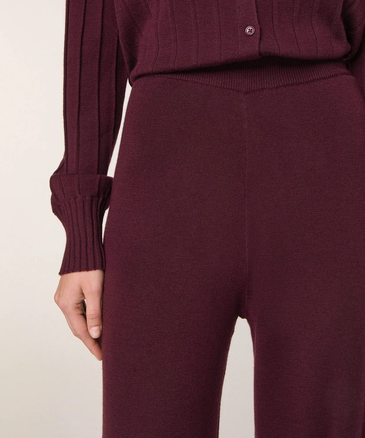 Rodier Pantaloni gamba larga lana merino melanzana S