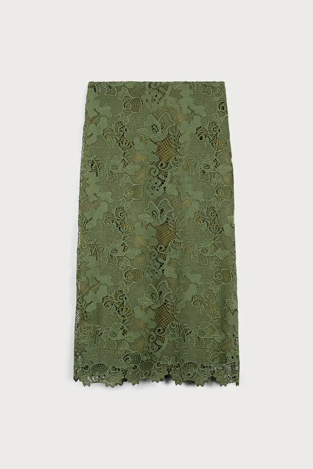 PORTS 1961 Venetian Plaster Pencil Skirt gonna verde pizzo