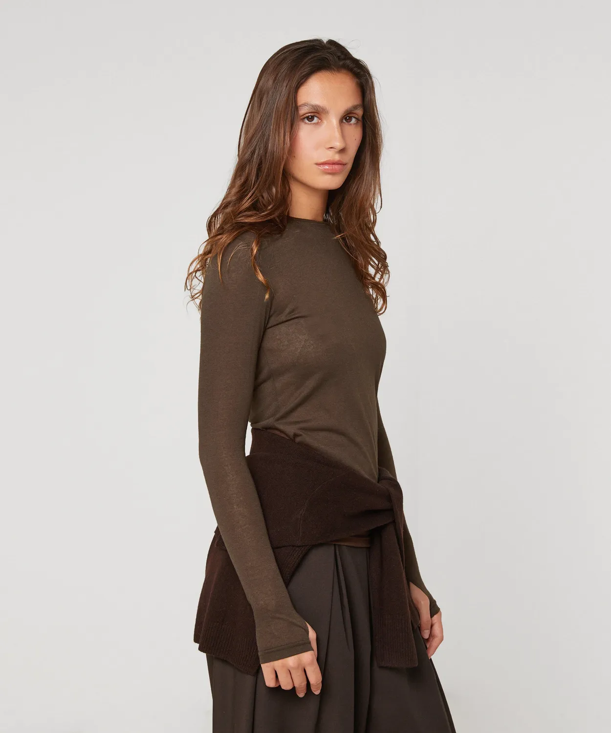 Rodier T-Shirt Maniche Lunghe Maglia Fine Marrone