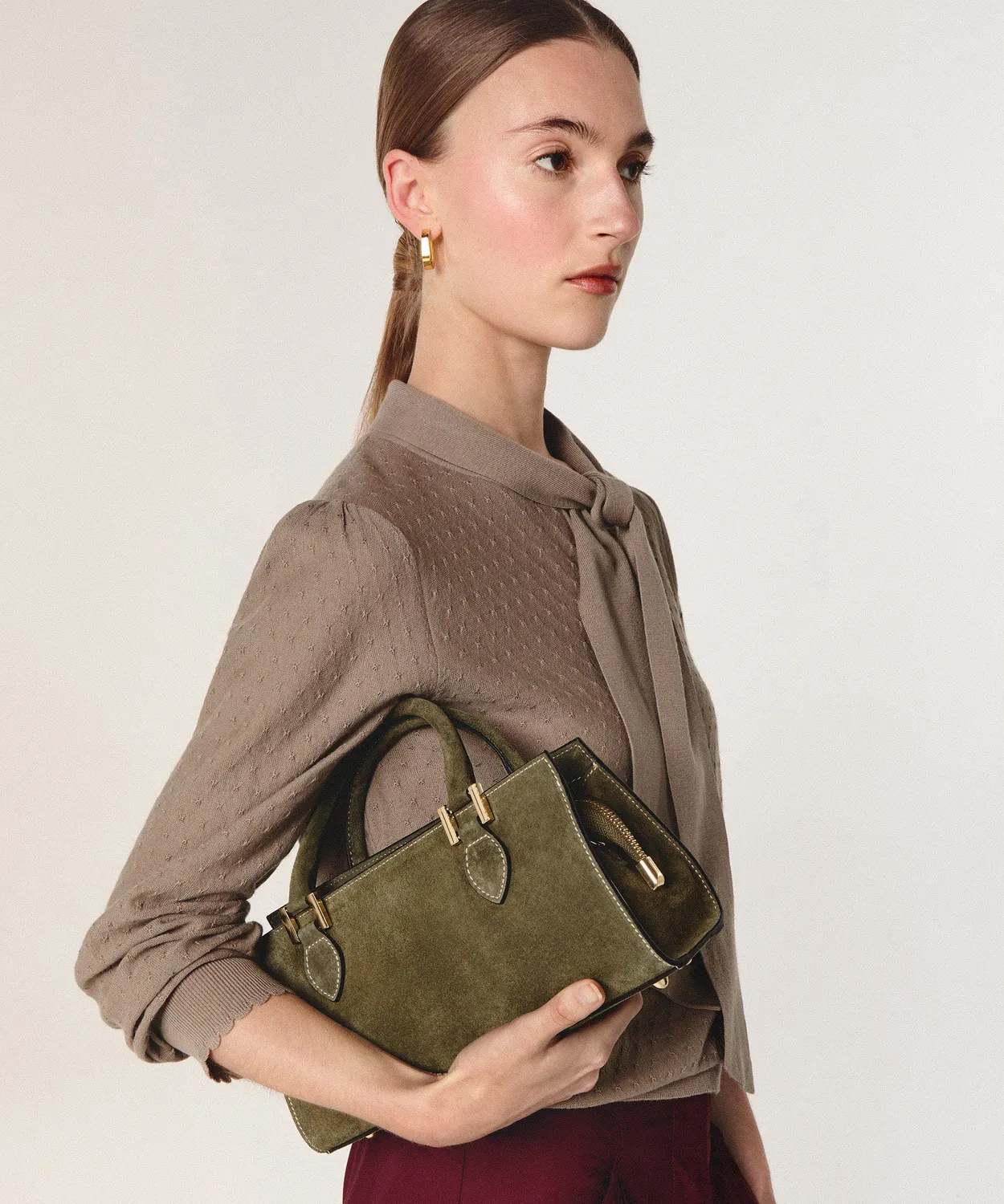 Rodier Borsa Viola Baguette Verde Kaki Scamosciata