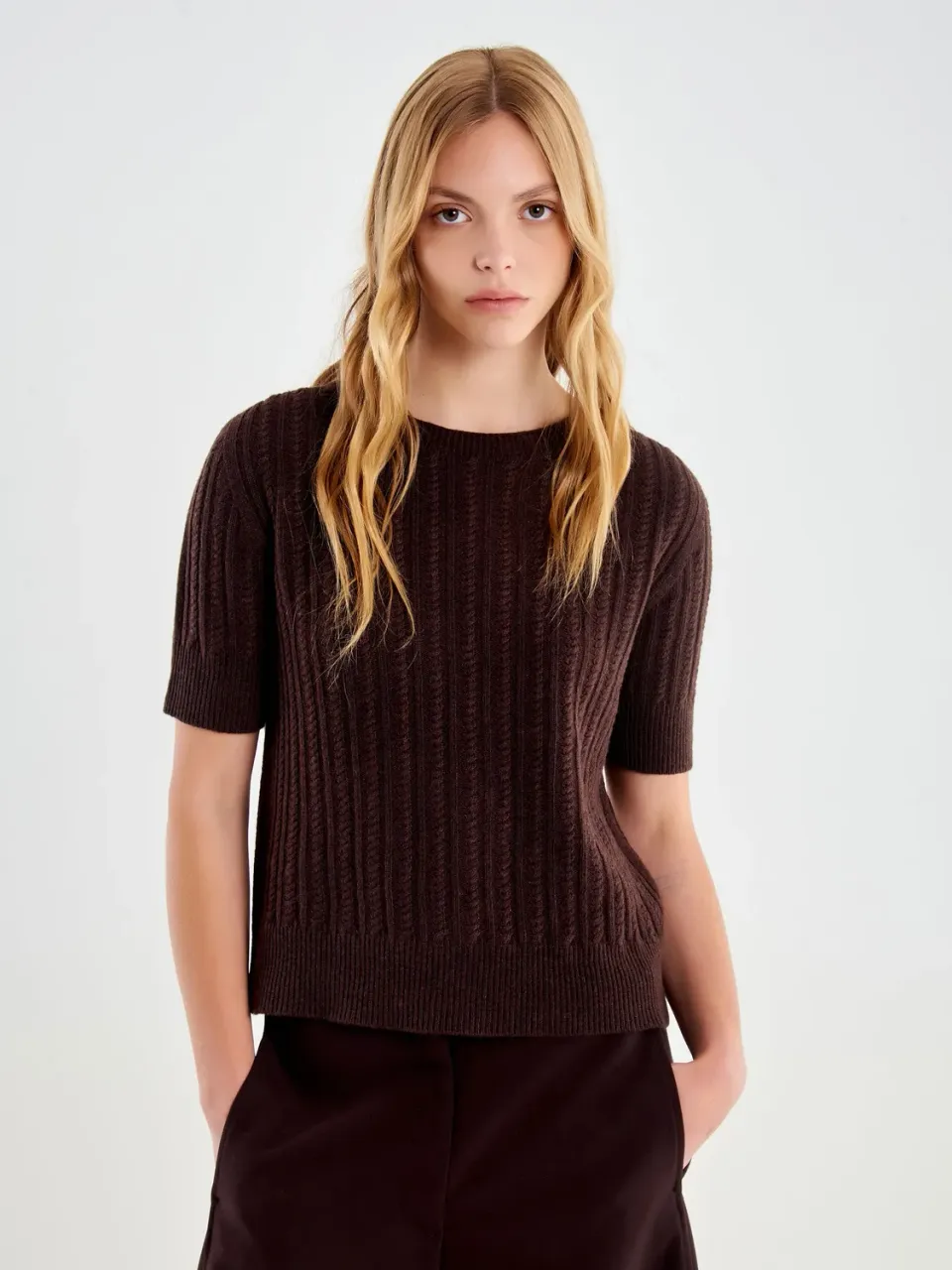 Vicolo T-Shirt Maglia Trecce Cioccolato Taglia Unica