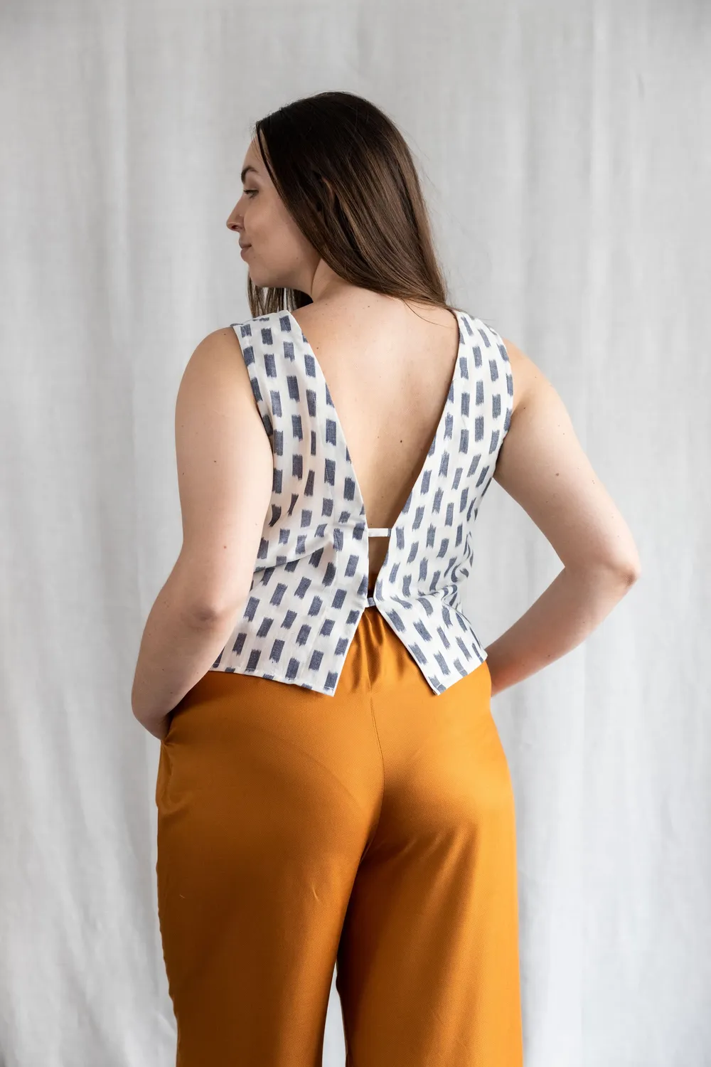 Jyoti Kiran top cotone bianco ikat taglia S