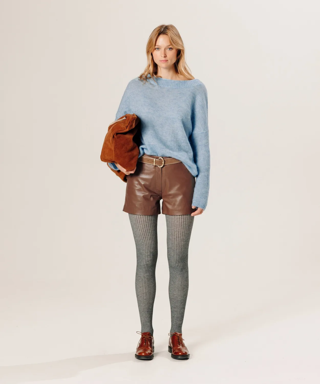Rodier Pantaloncini in Pelle Marrone Pelle Agnello