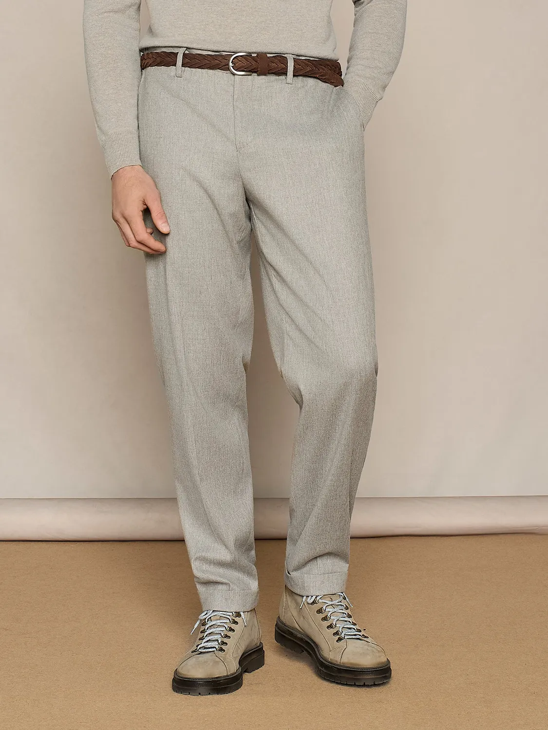 Paul Taylor pantalone wide fit flanella beige