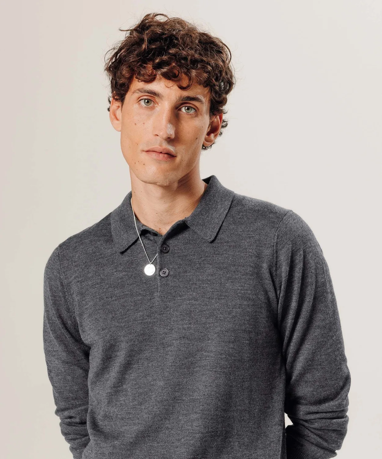 Rodier Polo Lana Merino Grigio Scuro Colletto Classico