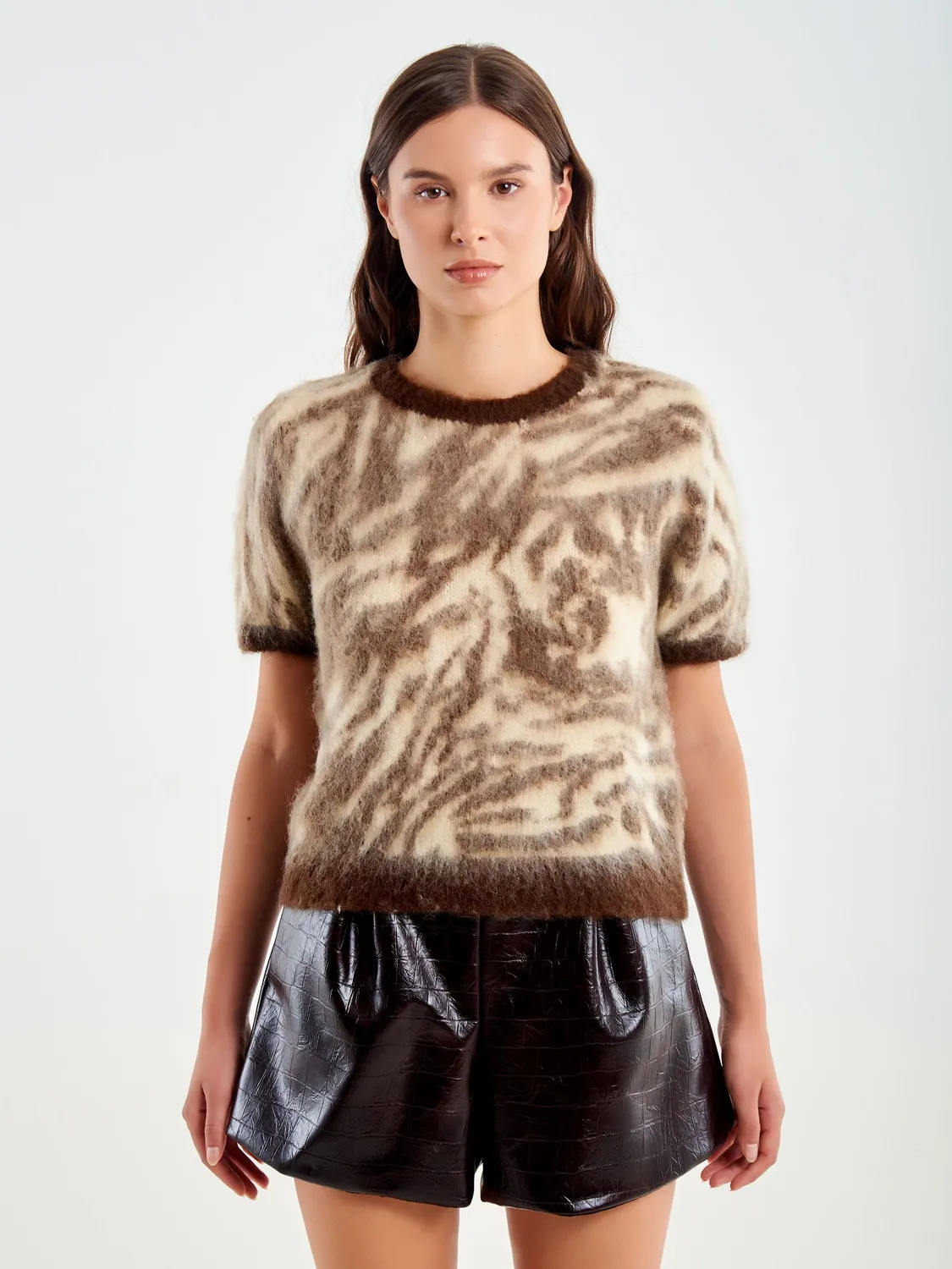 Vicolo Pull Zebrato pull maniche corte beige