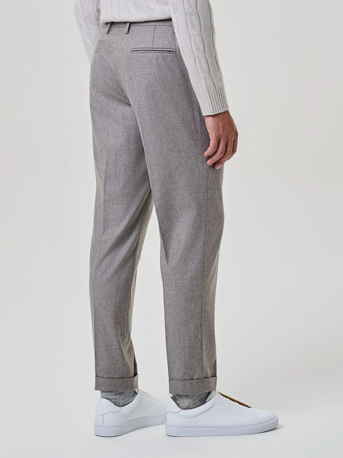 Paul Taylor Pantalone Flanella Misto Lana Beige con Risvolto